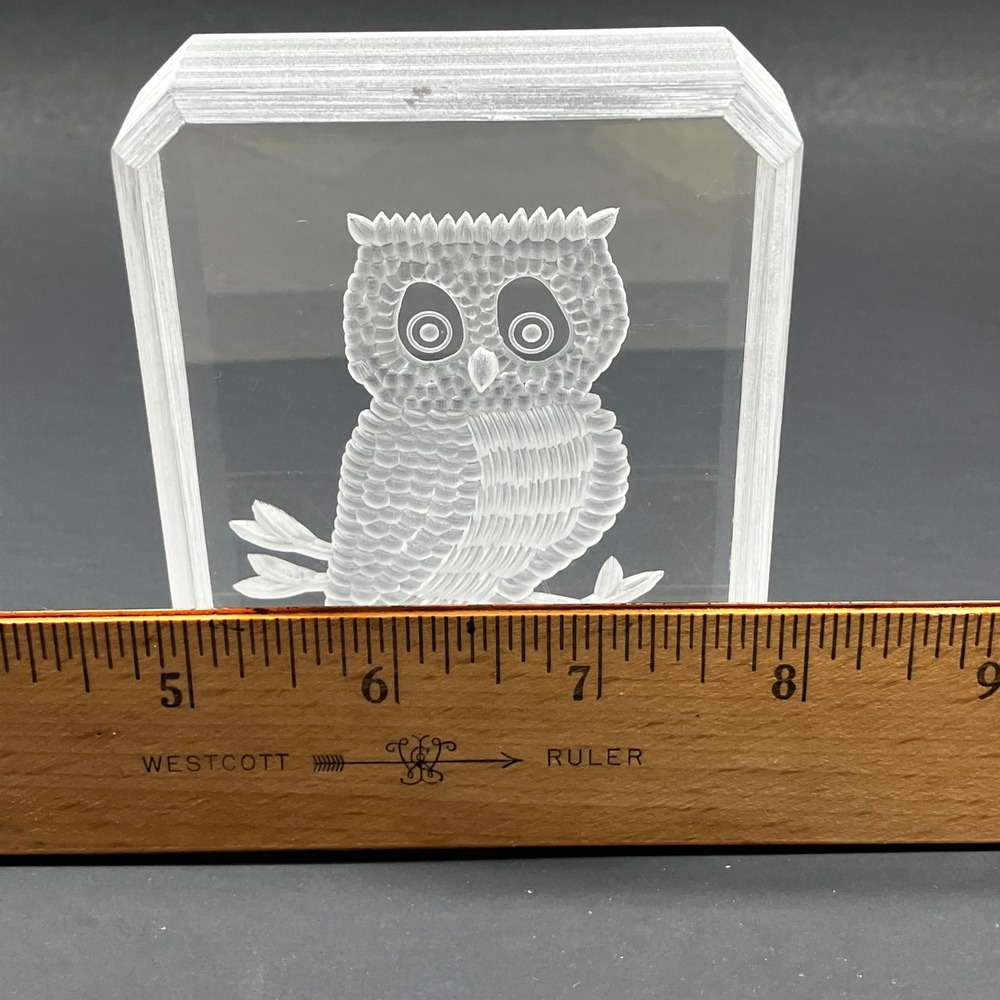 Ronald Fox Sculpture Lucite Owl 4in Clear Vintage Signed 1977 Art Paperweight - Picture 11 of 11